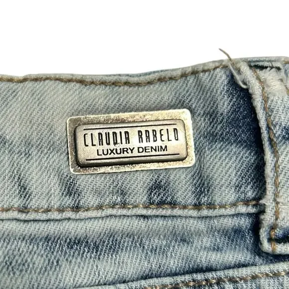 Claudia Rabelo Jeans Womens 28 Acid Distressed Straight Leg Denim Side Stripes - Picture 8 of 15